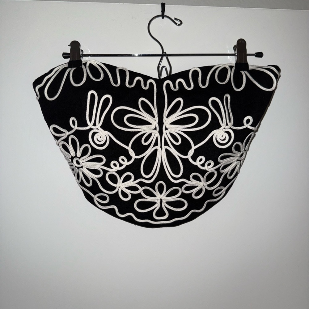 Black and White Embroidered Top